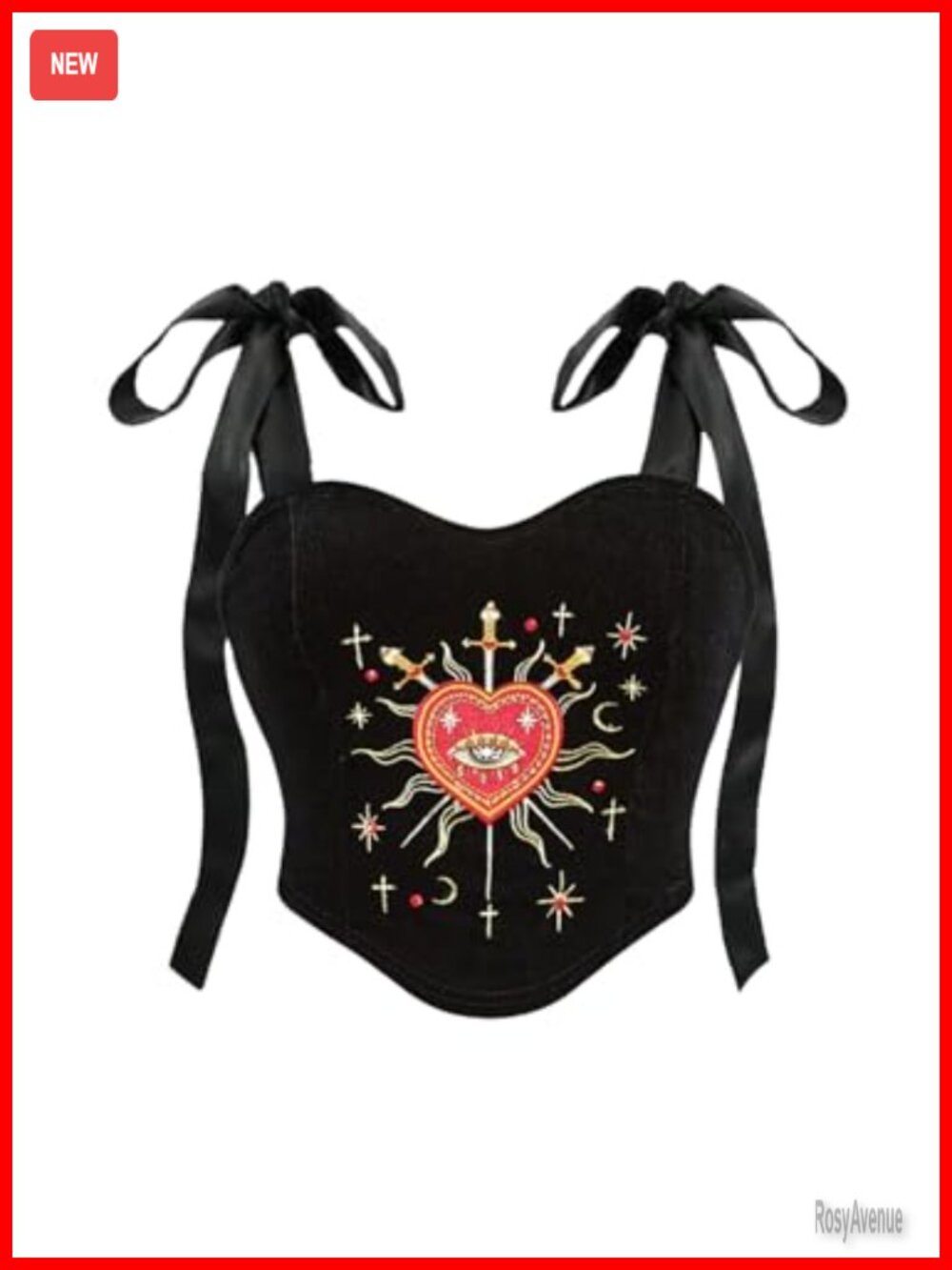 Plus Size Gothic Velvet Embroidered Tie Strap Corset Bustier Crop Top